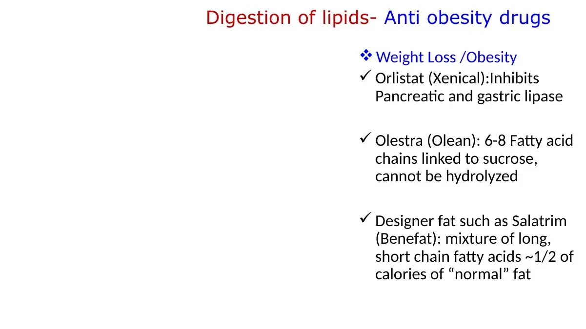 Anti-obesity agents: orlistat, olestra, Salatrim