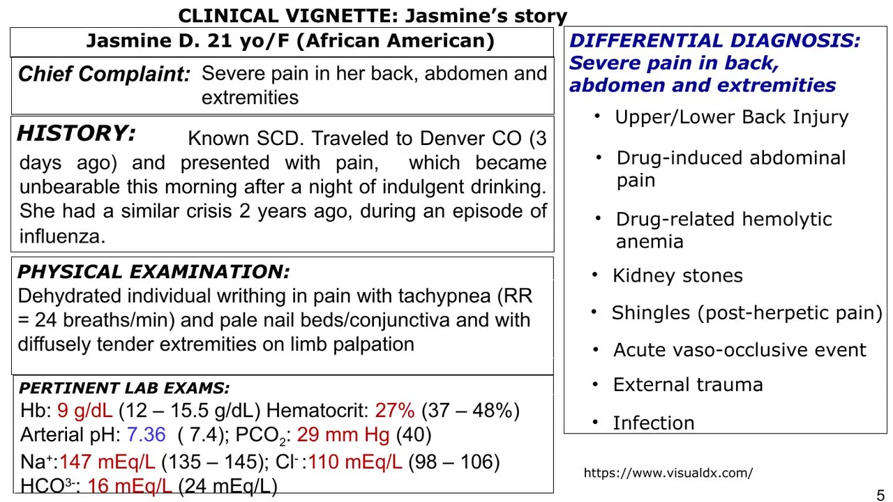 Case summary with the differential diagnosis of her pain