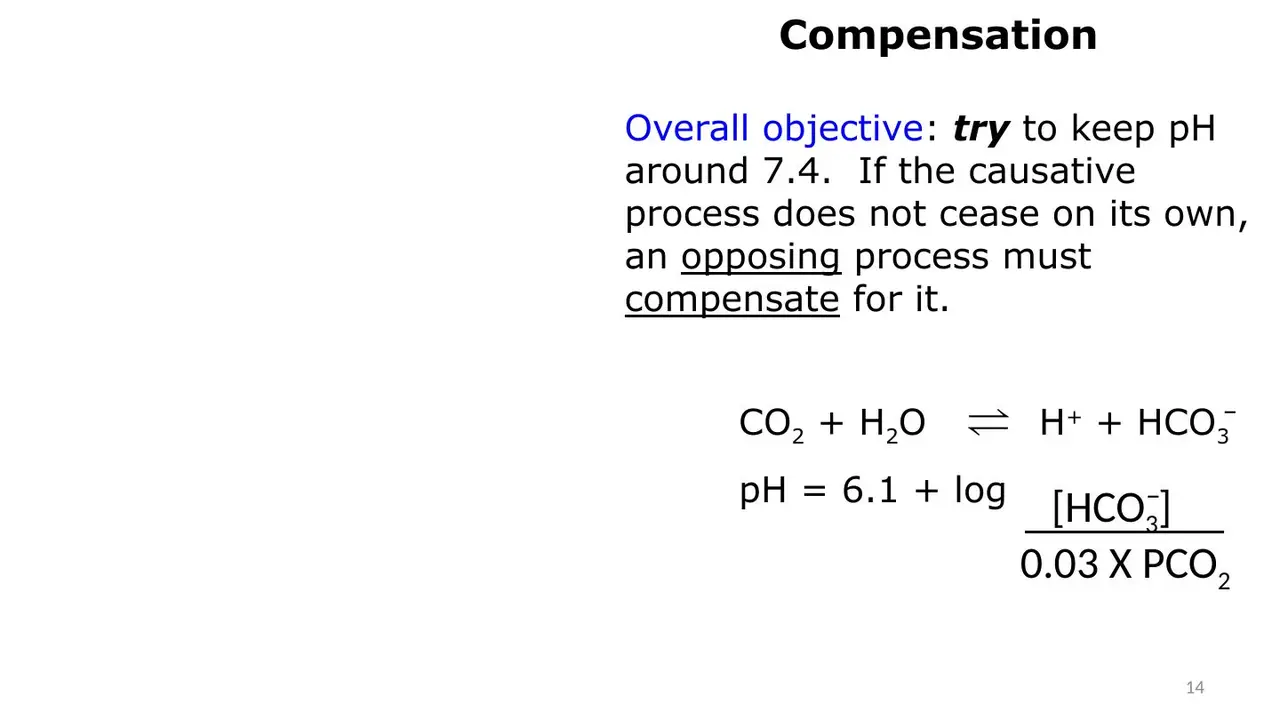 Compensation: an opposing process tries to keep pH near 7.4