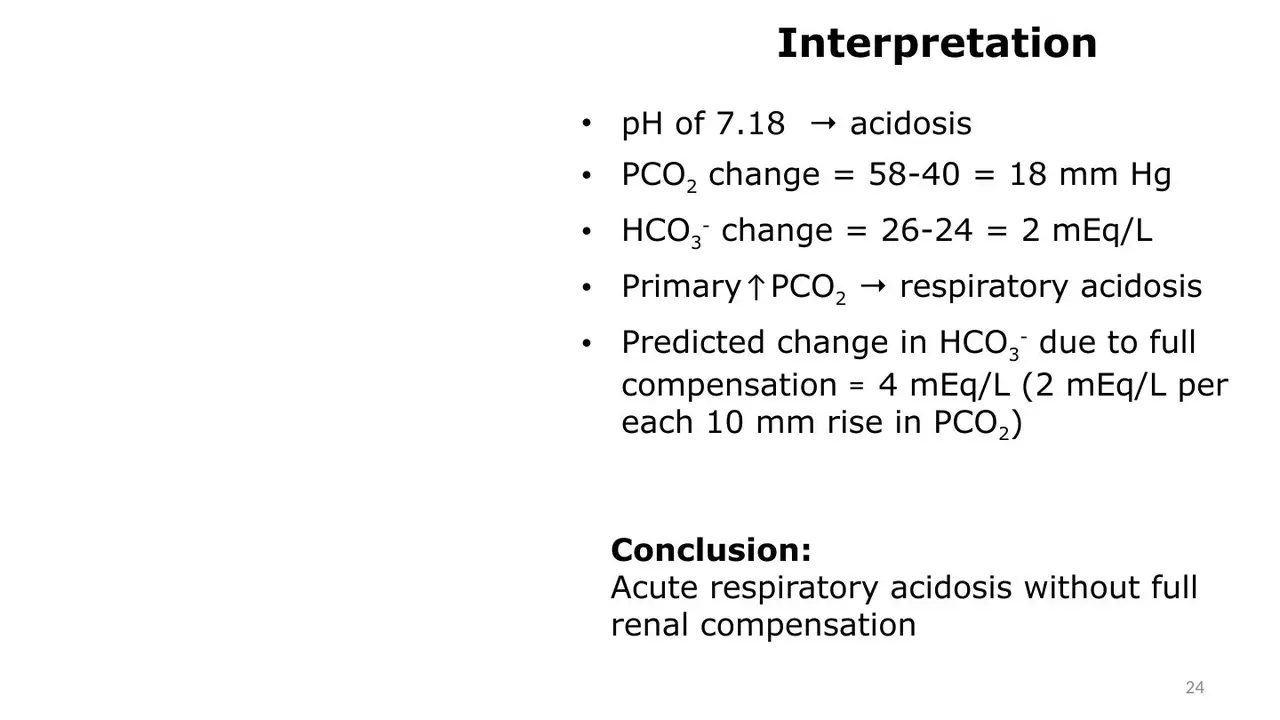 Case 1 worked: PCO2 +18, HCO3⁻ +2, acute respiratory acidosis