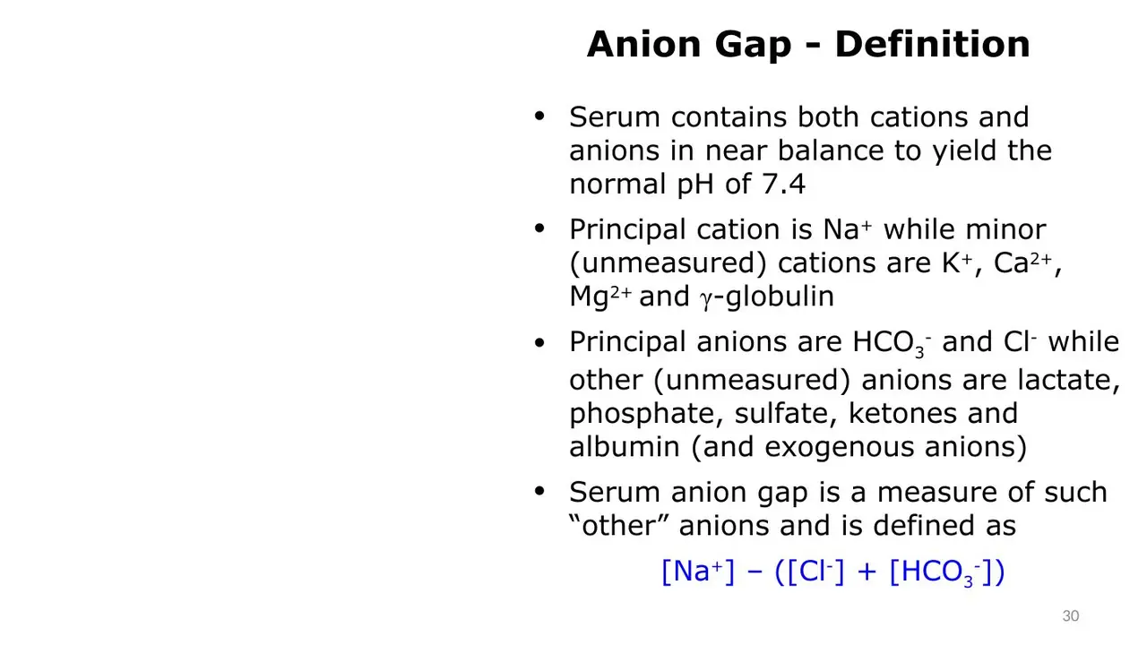 Anion gap definition: measured and unmeasured cations and anions