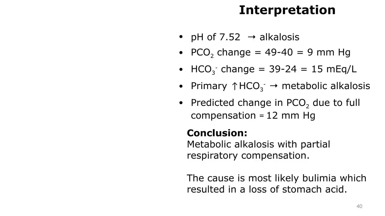 Case 5 worked: metabolic alkalosis with partial respiratory compensation