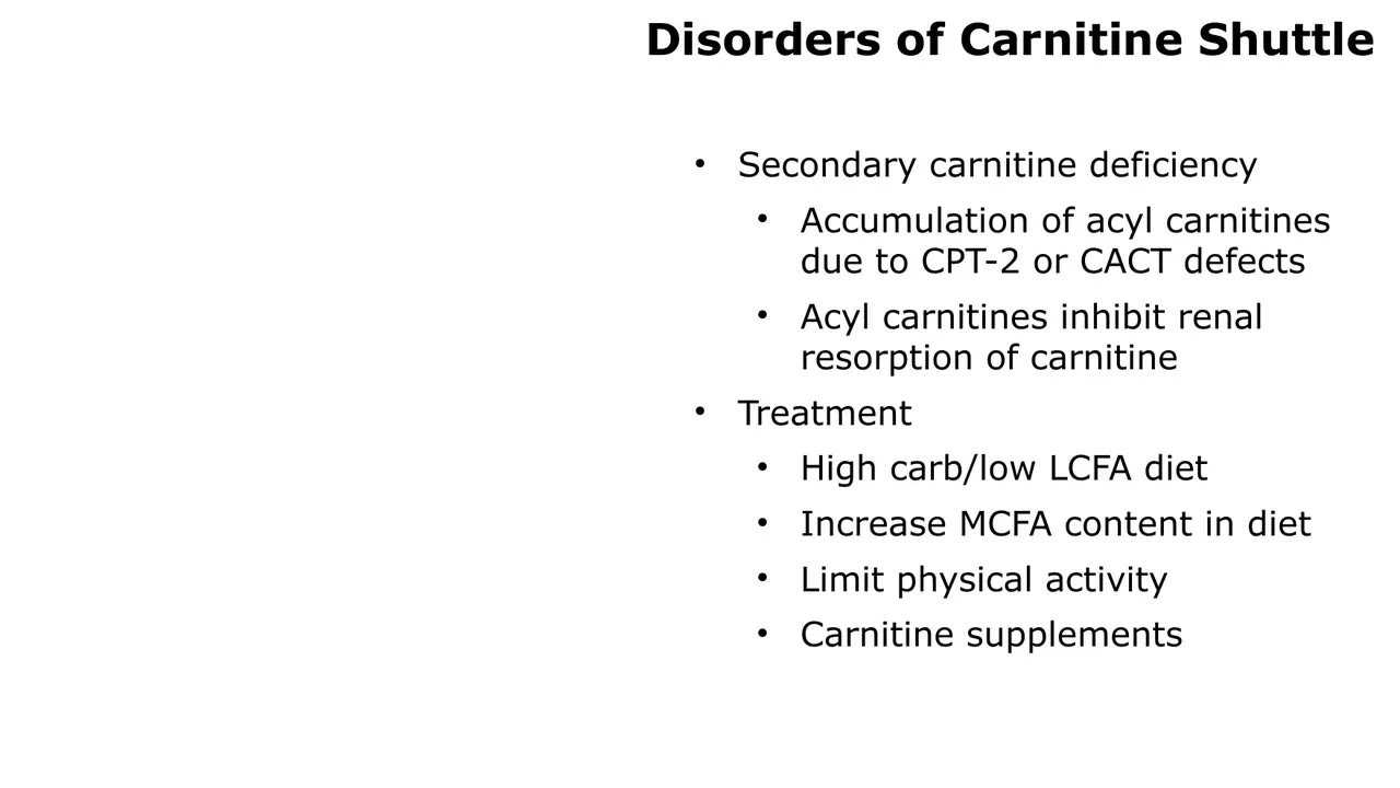 Lecture: secondary carnitine deficiency and treatment of shuttle disorders