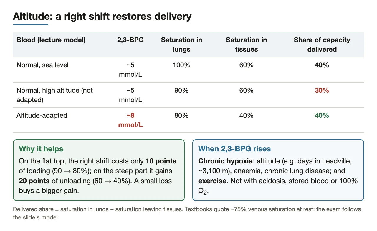 Altitude: 40% → 30% → back to 40% delivered once 2,3-BPG rises.