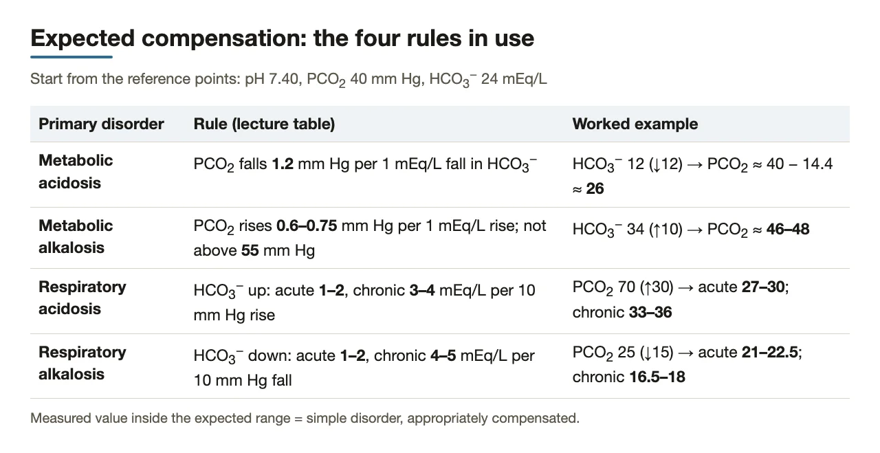 The four compensation rules applied to worked numbers