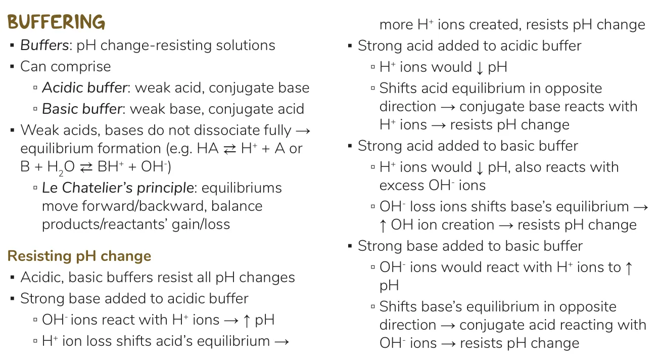 Osmosis notes: buffer types and how each half resists added acid or base.