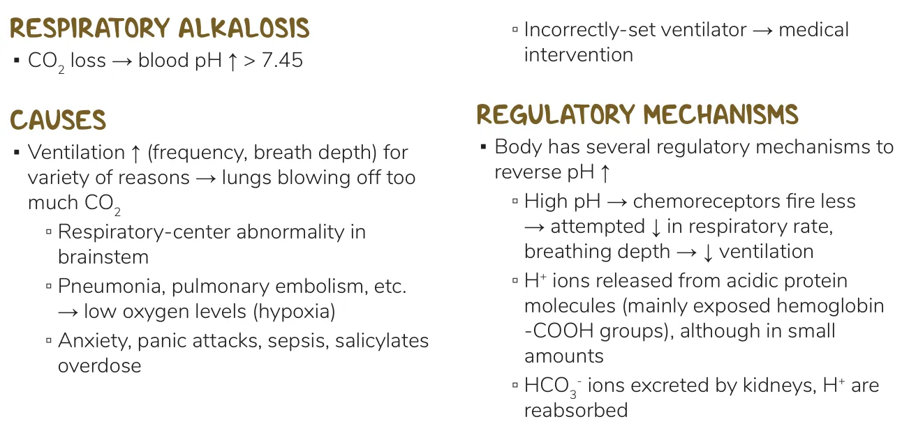 Osmosis notes: over-breathing causes; lecture: emboli act via intrapulmonary receptors.