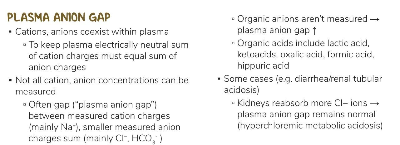 Osmosis notes: plasma neutrality, unmeasured anions, hyperchloraemic normal gap