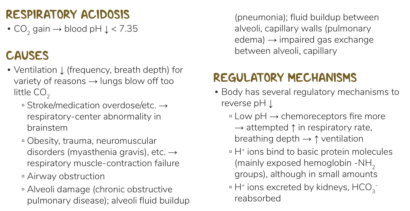 Osmosis notes: respiratory acidosis causes and regulatory mechanisms