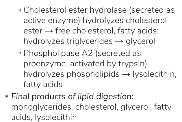 Osmosis notes: cholesterol ester hydrolase and PLA2 products