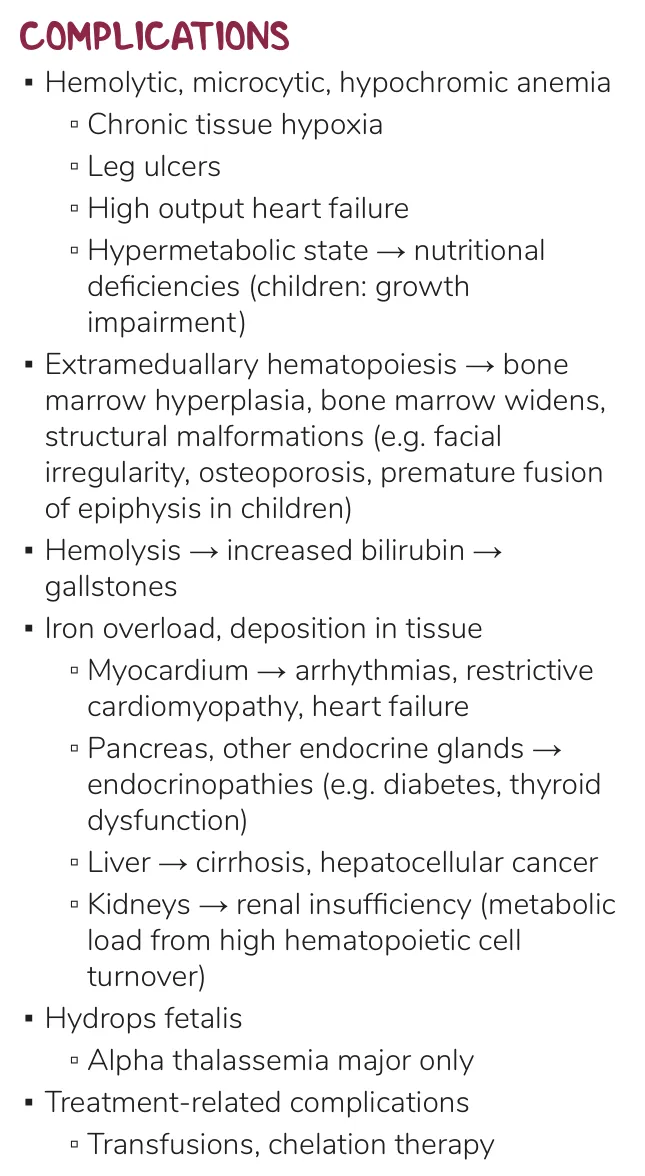 Osmosis notes: complications — marrow expansion bone deformities, haemolysis, iron overload