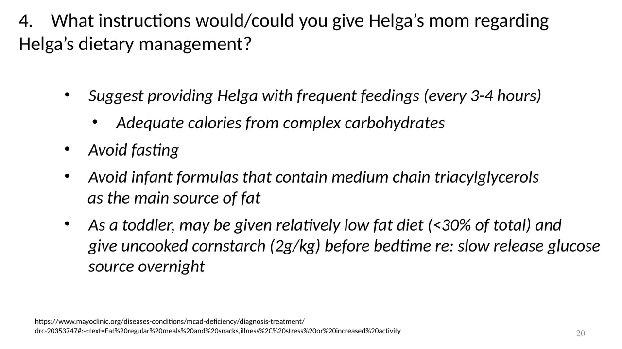 Vignette: frequent feeds, no fasting, no MCT formula, bedtime cornstarch