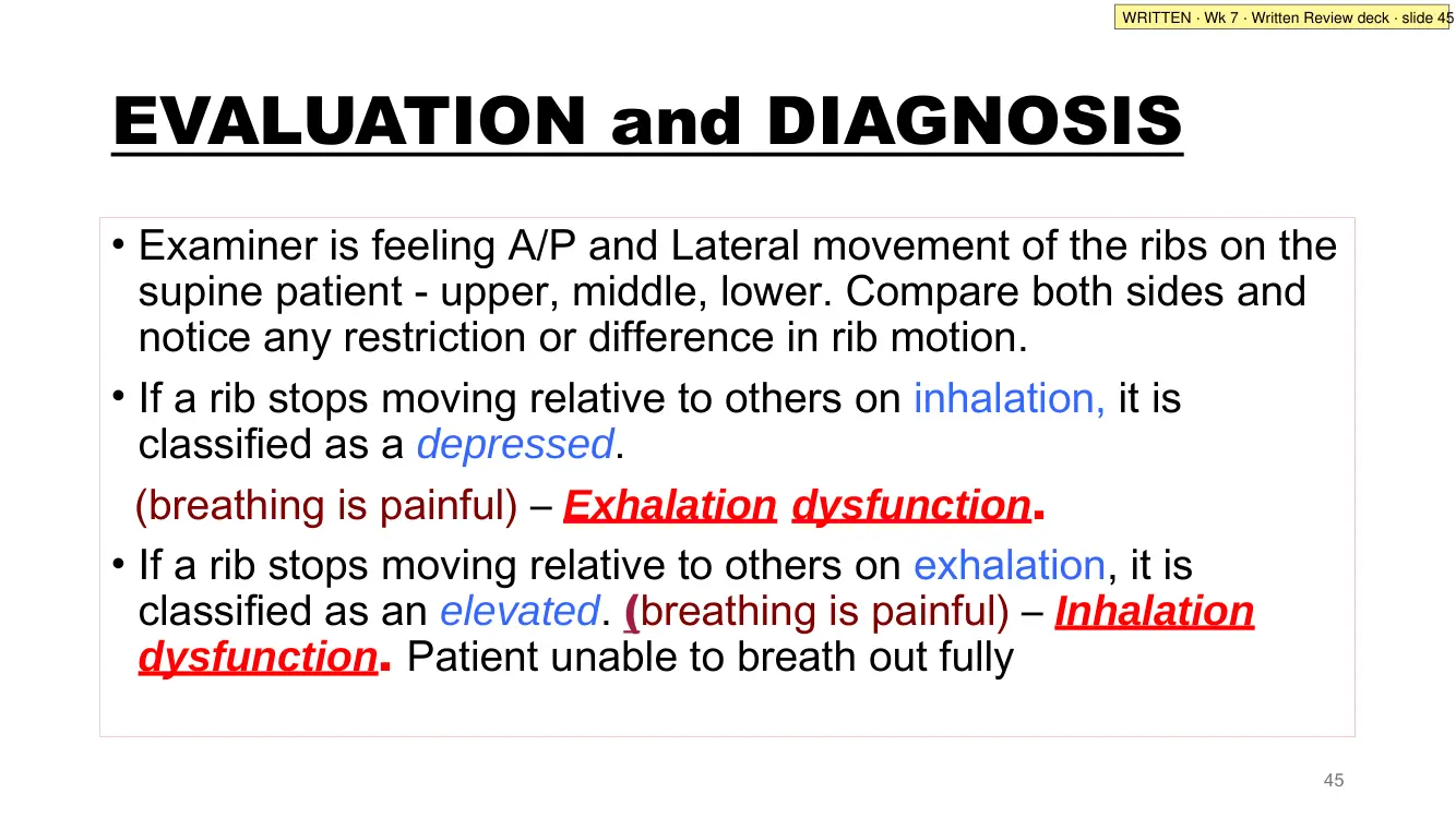 Written Review slide 45: evaluation and diagnosis